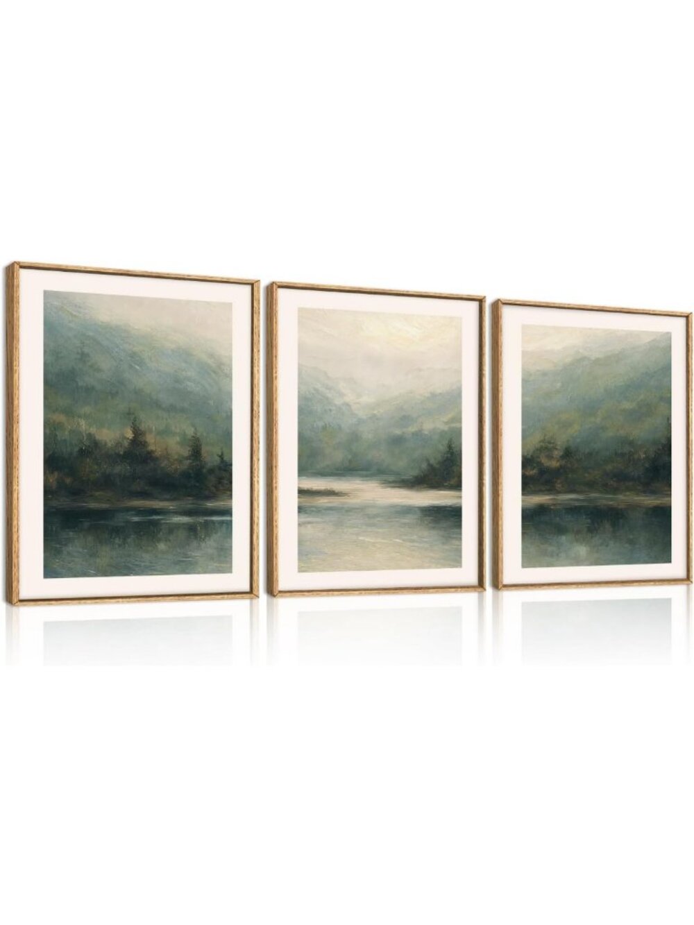 Framed Watercolor Green Forest Mountain Canvas Art - 12"x16" Wall Decor